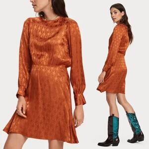 Scotch & Soda Burnt Orange Long Sleeve Satin Dress